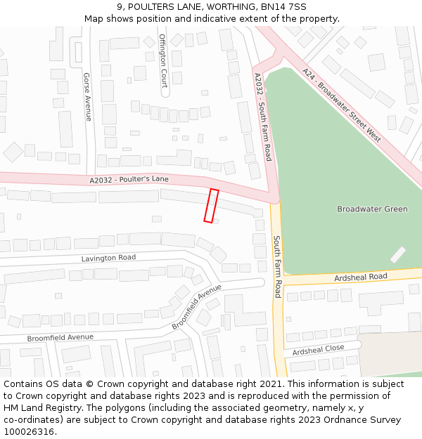 9, POULTERS LANE, WORTHING, BN14 7SS: Location map and indicative extent of plot