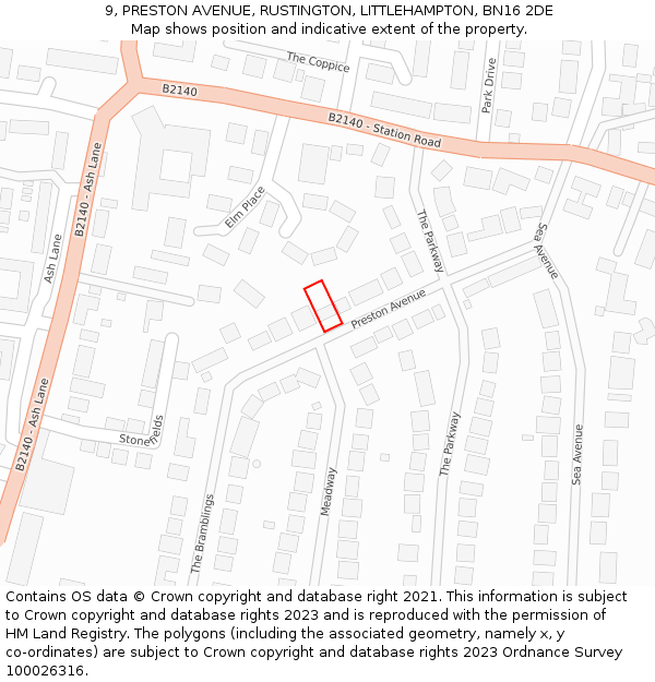 9, PRESTON AVENUE, RUSTINGTON, LITTLEHAMPTON, BN16 2DE: Location map and indicative extent of plot