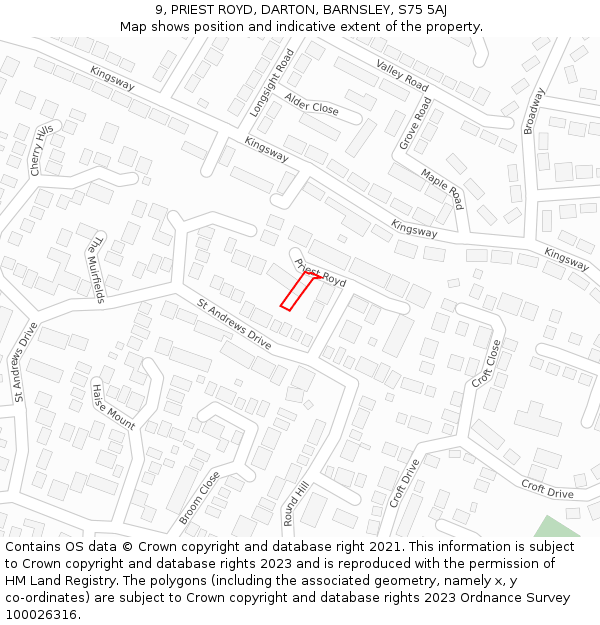 9, PRIEST ROYD, DARTON, BARNSLEY, S75 5AJ: Location map and indicative extent of plot
