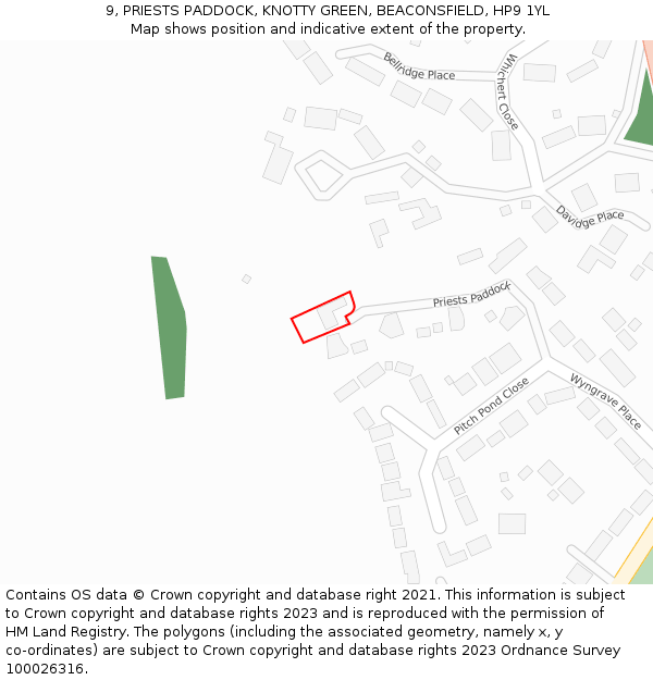 9, PRIESTS PADDOCK, KNOTTY GREEN, BEACONSFIELD, HP9 1YL: Location map and indicative extent of plot