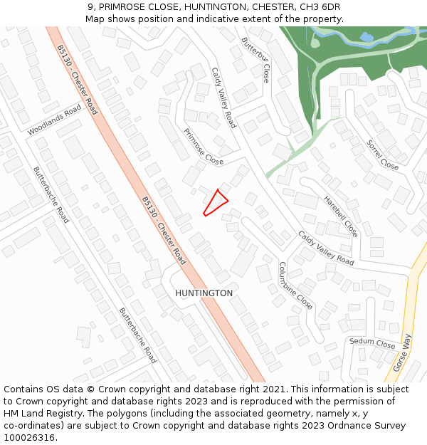 9, PRIMROSE CLOSE, HUNTINGTON, CHESTER, CH3 6DR: Location map and indicative extent of plot