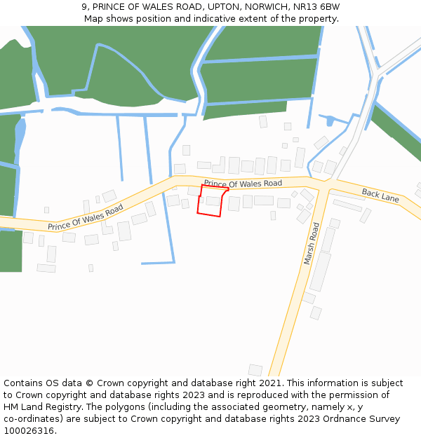 9, PRINCE OF WALES ROAD, UPTON, NORWICH, NR13 6BW: Location map and indicative extent of plot