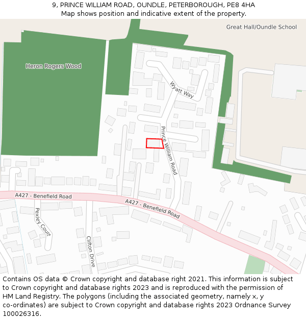 9, PRINCE WILLIAM ROAD, OUNDLE, PETERBOROUGH, PE8 4HA: Location map and indicative extent of plot
