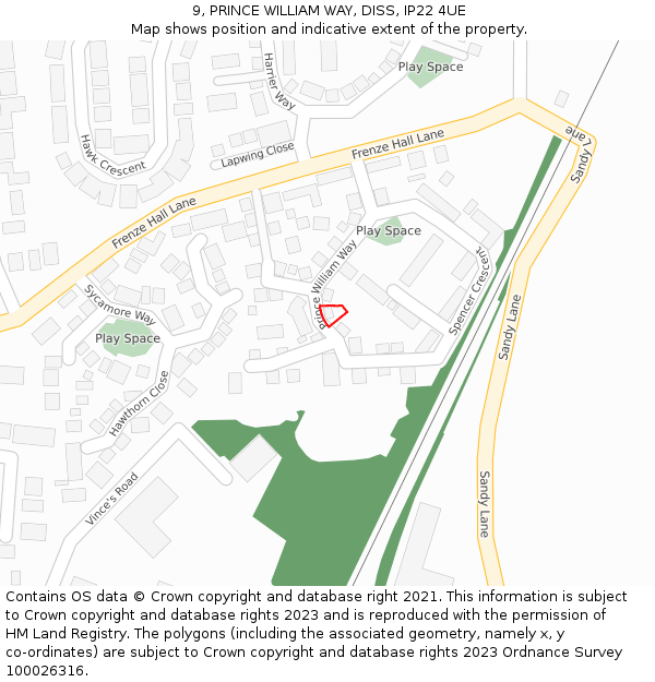 9, PRINCE WILLIAM WAY, DISS, IP22 4UE: Location map and indicative extent of plot