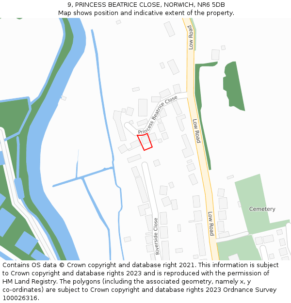 9, PRINCESS BEATRICE CLOSE, NORWICH, NR6 5DB: Location map and indicative extent of plot