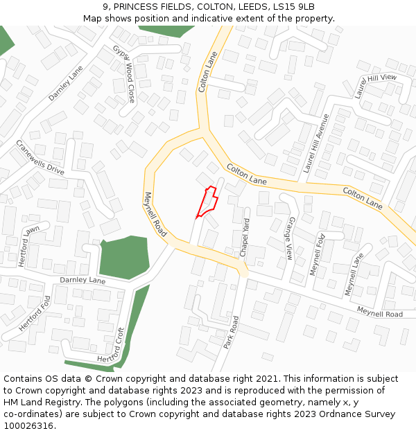 9, PRINCESS FIELDS, COLTON, LEEDS, LS15 9LB: Location map and indicative extent of plot