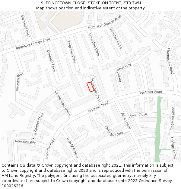 9, PRINCETOWN CLOSE, STOKE-ON-TRENT, ST3 7WN: Location map and indicative extent of plot