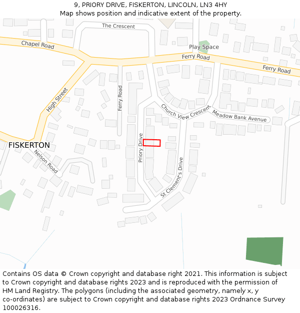 9, PRIORY DRIVE, FISKERTON, LINCOLN, LN3 4HY: Location map and indicative extent of plot