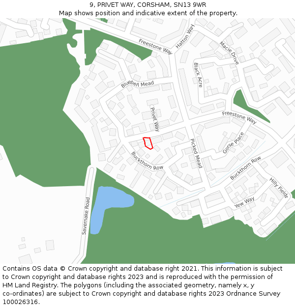 9, PRIVET WAY, CORSHAM, SN13 9WR: Location map and indicative extent of plot