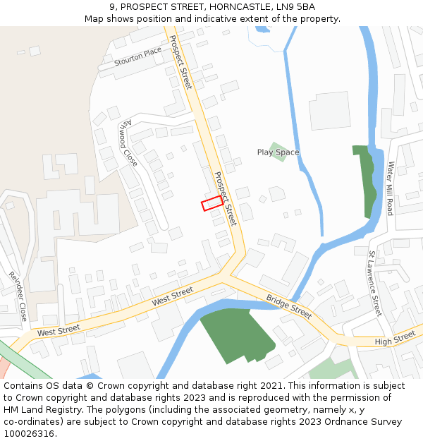 9, PROSPECT STREET, HORNCASTLE, LN9 5BA: Location map and indicative extent of plot