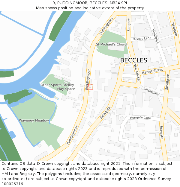 9, PUDDINGMOOR, BECCLES, NR34 9PL: Location map and indicative extent of plot