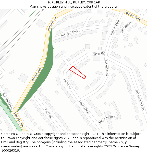 9, PURLEY HILL, PURLEY, CR8 1AP: Location map and indicative extent of plot