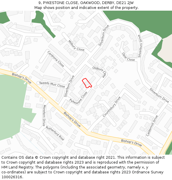 9, PYKESTONE CLOSE, OAKWOOD, DERBY, DE21 2JW: Location map and indicative extent of plot