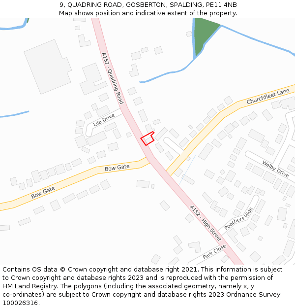 9, QUADRING ROAD, GOSBERTON, SPALDING, PE11 4NB: Location map and indicative extent of plot