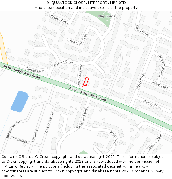 9, QUANTOCK CLOSE, HEREFORD, HR4 0TD: Location map and indicative extent of plot