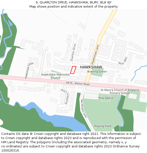 9, QUARLTON DRIVE, HAWKSHAW, BURY, BL8 4JY: Location map and indicative extent of plot