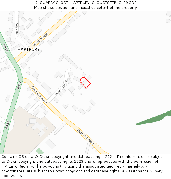 9, QUARRY CLOSE, HARTPURY, GLOUCESTER, GL19 3DP: Location map and indicative extent of plot