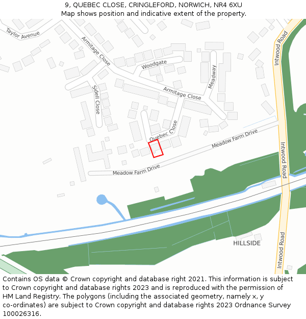9, QUEBEC CLOSE, CRINGLEFORD, NORWICH, NR4 6XU: Location map and indicative extent of plot