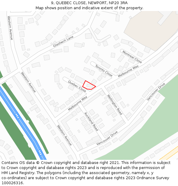 9, QUEBEC CLOSE, NEWPORT, NP20 3RA: Location map and indicative extent of plot