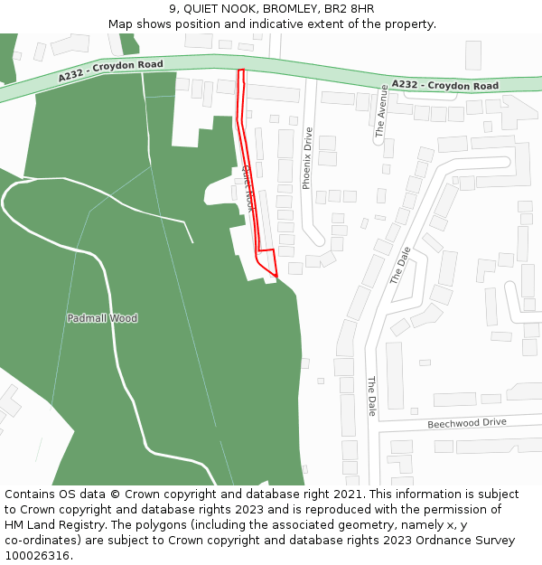 9, QUIET NOOK, BROMLEY, BR2 8HR: Location map and indicative extent of plot