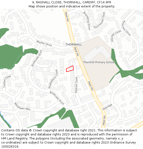 9, RAGNALL CLOSE, THORNHILL, CARDIFF, CF14 9FR: Location map and indicative extent of plot