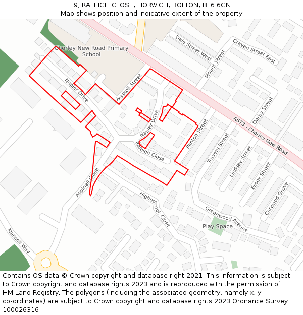 9, RALEIGH CLOSE, HORWICH, BOLTON, BL6 6GN: Location map and indicative extent of plot