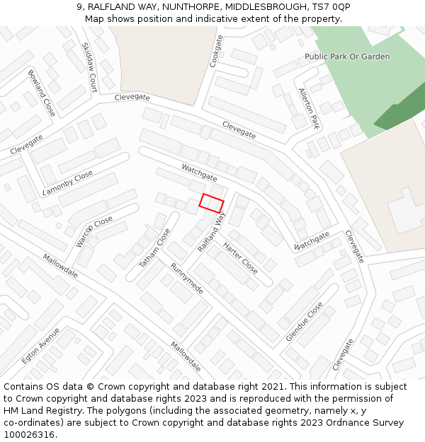 9, RALFLAND WAY, NUNTHORPE, MIDDLESBROUGH, TS7 0QP: Location map and indicative extent of plot