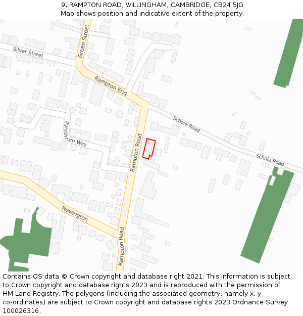 9, RAMPTON ROAD, WILLINGHAM, CAMBRIDGE, CB24 5JG: Location map and indicative extent of plot
