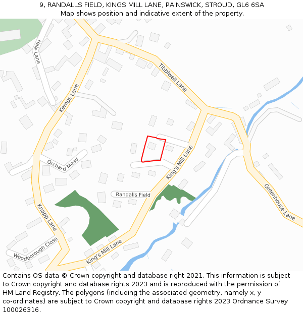 9, RANDALLS FIELD, KINGS MILL LANE, PAINSWICK, STROUD, GL6 6SA: Location map and indicative extent of plot
