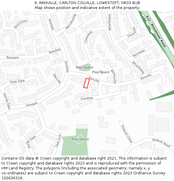 9, RANVILLE, CARLTON COLVILLE, LOWESTOFT, NR33 8UB: Location map and indicative extent of plot