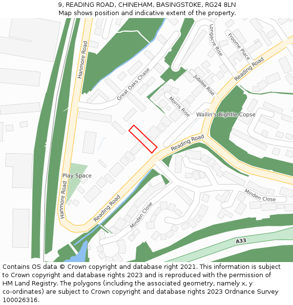 9, READING ROAD, CHINEHAM, BASINGSTOKE, RG24 8LN: Location map and indicative extent of plot