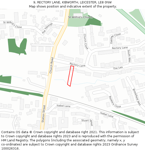9, RECTORY LANE, KIBWORTH, LEICESTER, LE8 0NW: Location map and indicative extent of plot