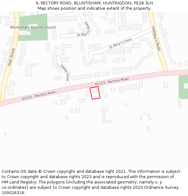 9, RECTORY ROAD, BLUNTISHAM, HUNTINGDON, PE28 3LN: Location map and indicative extent of plot