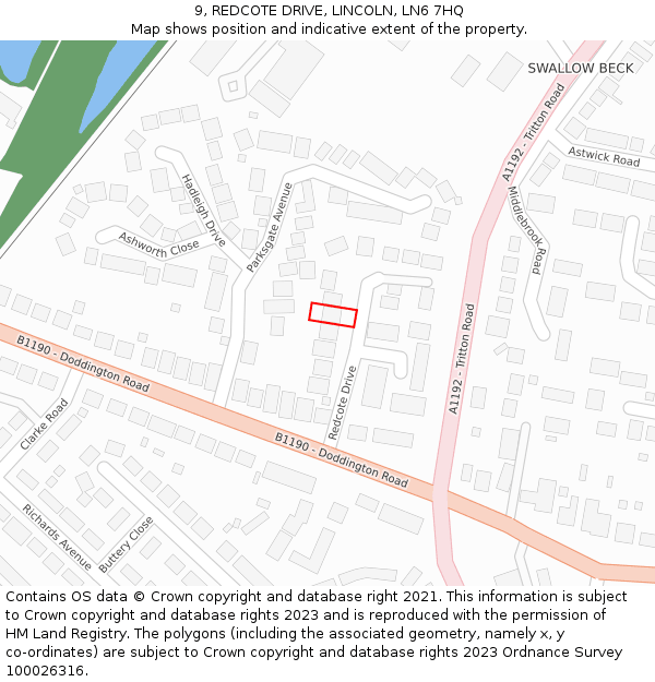 9, REDCOTE DRIVE, LINCOLN, LN6 7HQ: Location map and indicative extent of plot