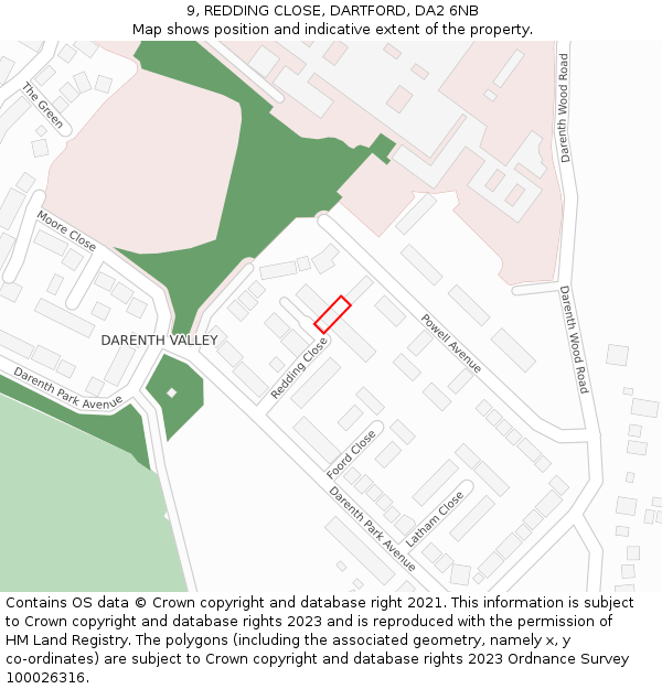 9, REDDING CLOSE, DARTFORD, DA2 6NB: Location map and indicative extent of plot