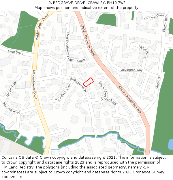 9, REDGRAVE DRIVE, CRAWLEY, RH10 7WF: Location map and indicative extent of plot