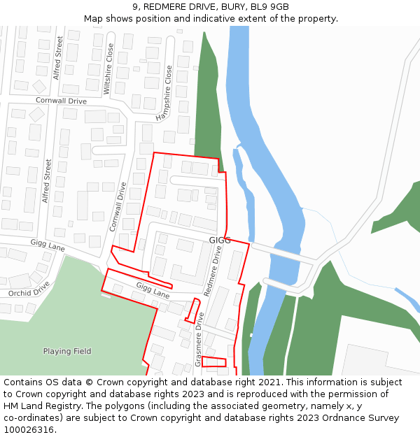 9, REDMERE DRIVE, BURY, BL9 9GB: Location map and indicative extent of plot