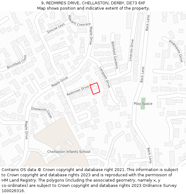 9, REDMIRES DRIVE, CHELLASTON, DERBY, DE73 6XF: Location map and indicative extent of plot
