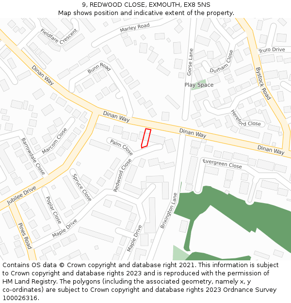 9, REDWOOD CLOSE, EXMOUTH, EX8 5NS: Location map and indicative extent of plot