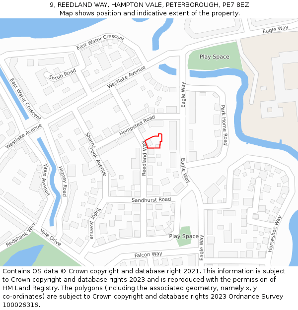 9, REEDLAND WAY, HAMPTON VALE, PETERBOROUGH, PE7 8EZ: Location map and indicative extent of plot