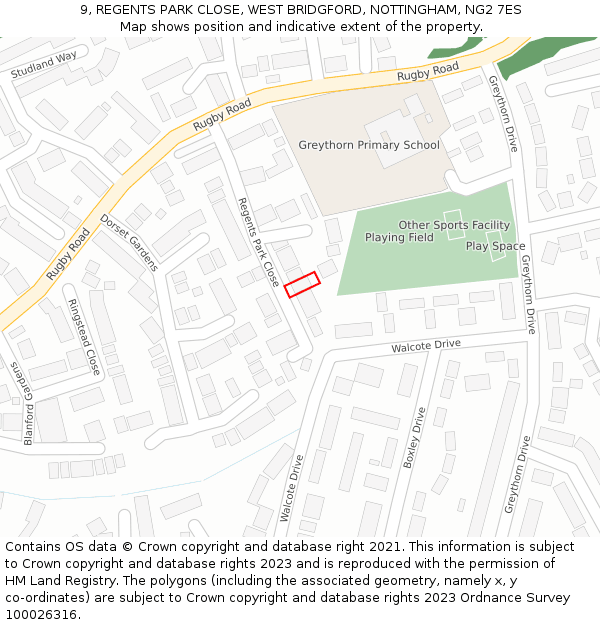 9, REGENTS PARK CLOSE, WEST BRIDGFORD, NOTTINGHAM, NG2 7ES: Location map and indicative extent of plot
