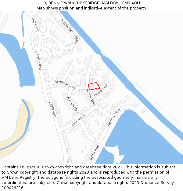 9, RENNIE WALK, HEYBRIDGE, MALDON, CM9 4QH: Location map and indicative extent of plot