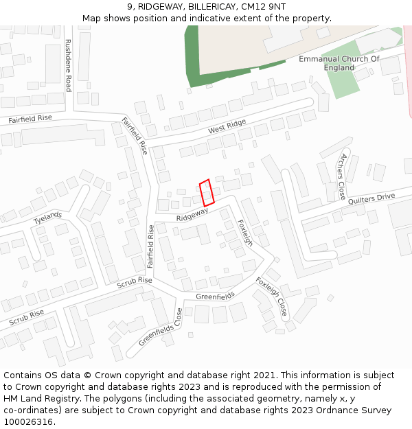 9, RIDGEWAY, BILLERICAY, CM12 9NT: Location map and indicative extent of plot