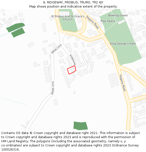9, RIDGEWAY, PROBUS, TRURO, TR2 4JY: Location map and indicative extent of plot