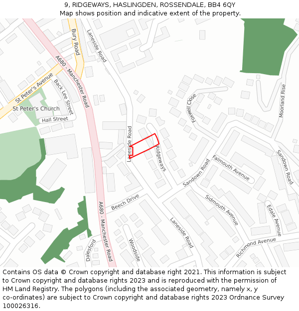 9, RIDGEWAYS, HASLINGDEN, ROSSENDALE, BB4 6QY: Location map and indicative extent of plot