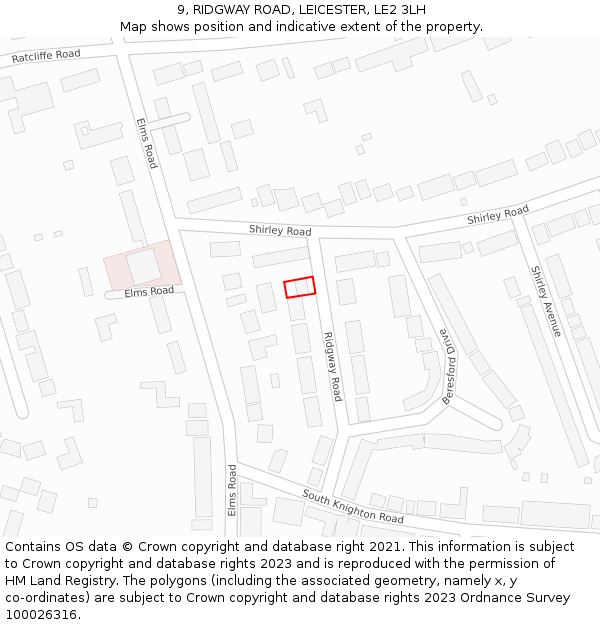 9, RIDGWAY ROAD, LEICESTER, LE2 3LH: Location map and indicative extent of plot