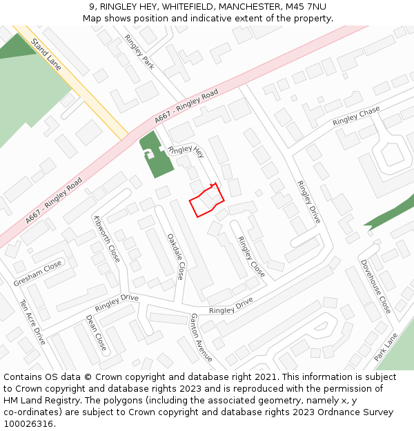 9, RINGLEY HEY, WHITEFIELD, MANCHESTER, M45 7NU: Location map and indicative extent of plot