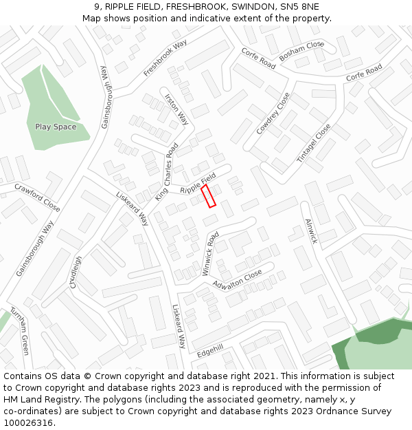 9, RIPPLE FIELD, FRESHBROOK, SWINDON, SN5 8NE: Location map and indicative extent of plot
