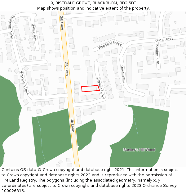 9, RISEDALE GROVE, BLACKBURN, BB2 5BT: Location map and indicative extent of plot