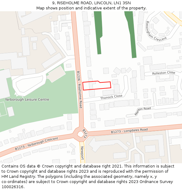 9, RISEHOLME ROAD, LINCOLN, LN1 3SN: Location map and indicative extent of plot